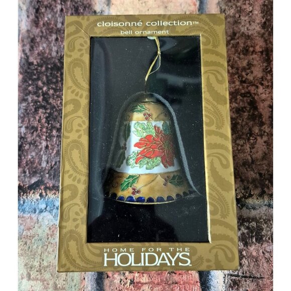 NWT Vintage Home for the Holidays Cloisonne Christmas Bell Poinsette & Holly Dec - Picture 1 of 9